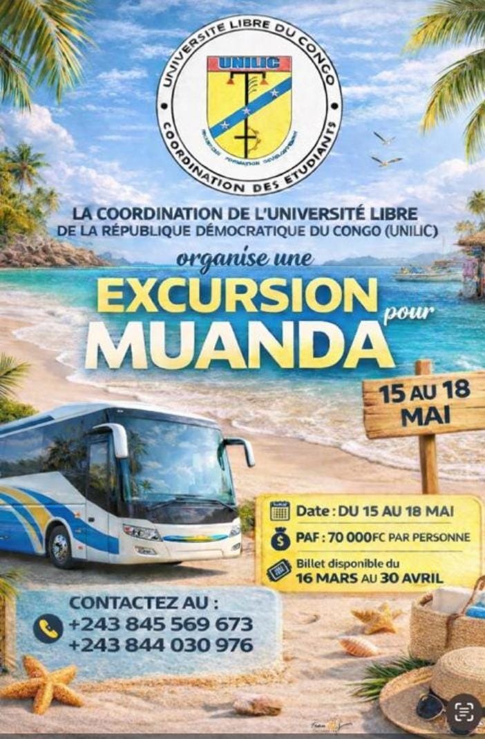 Excursion à Muanda : l’UNILIC donne rendez-vous aux étudiants du 15 au 18 mai